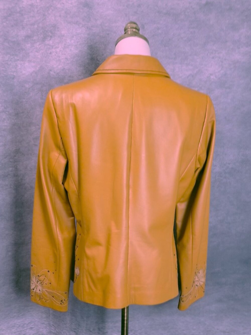 VTG Dana Buckman Mustard Leather Jacket Size 12 Butterfly Embroidered Studded - Picture 6 of 8